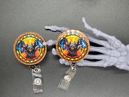 Orange Glitter Acrylic Bat Badge Reel