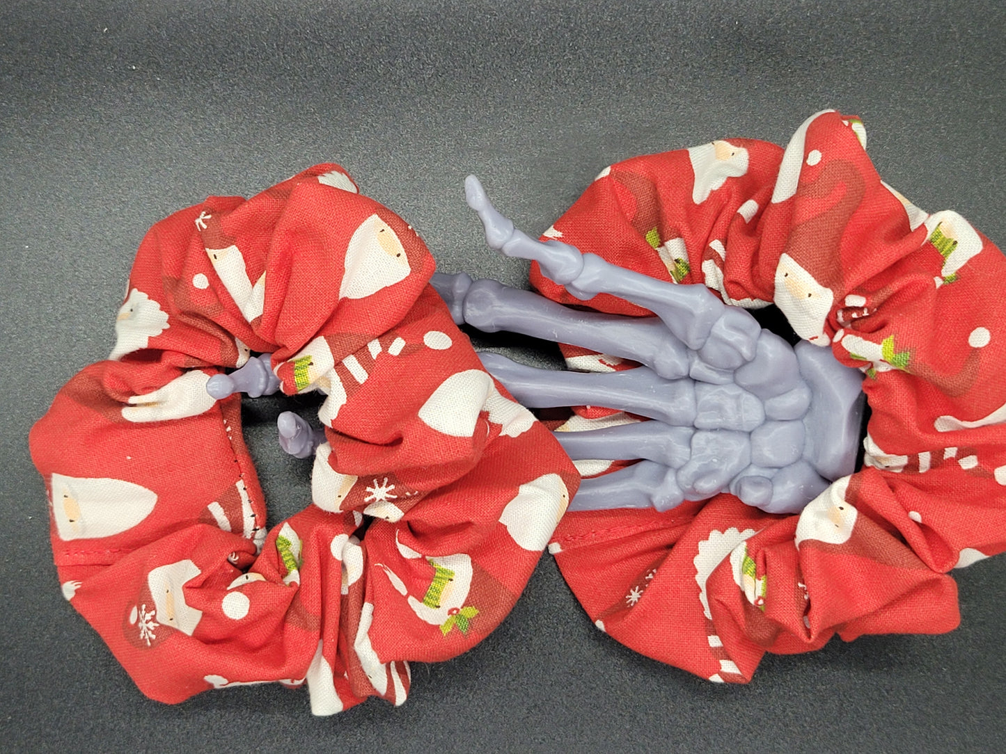 Red Gnome Christmas Themed 100% Cotton and Elastic Hair Tie Scrunchie