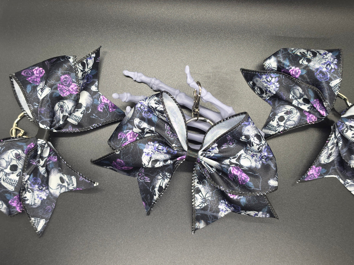 Halloween Purple Skulls Purse Charm Cheer Bow Style Clip Handmade