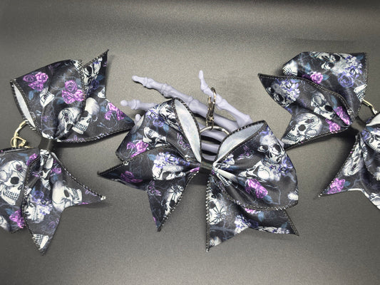 Halloween Purple Skulls Purse Charm Cheer Bow Style Clip Handmade