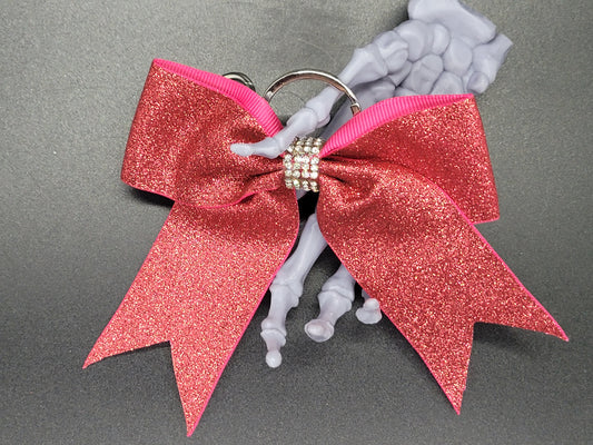 Purse Charm Pink Glitter Cheer Bow Style Rhinestone Clip