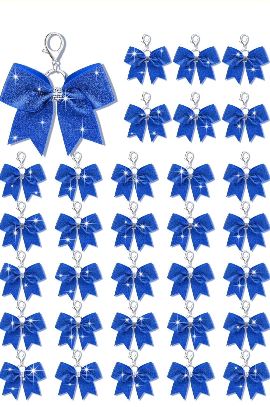Purse Charm Blue Glitter Cheer Bow Style Rhinestone Clip