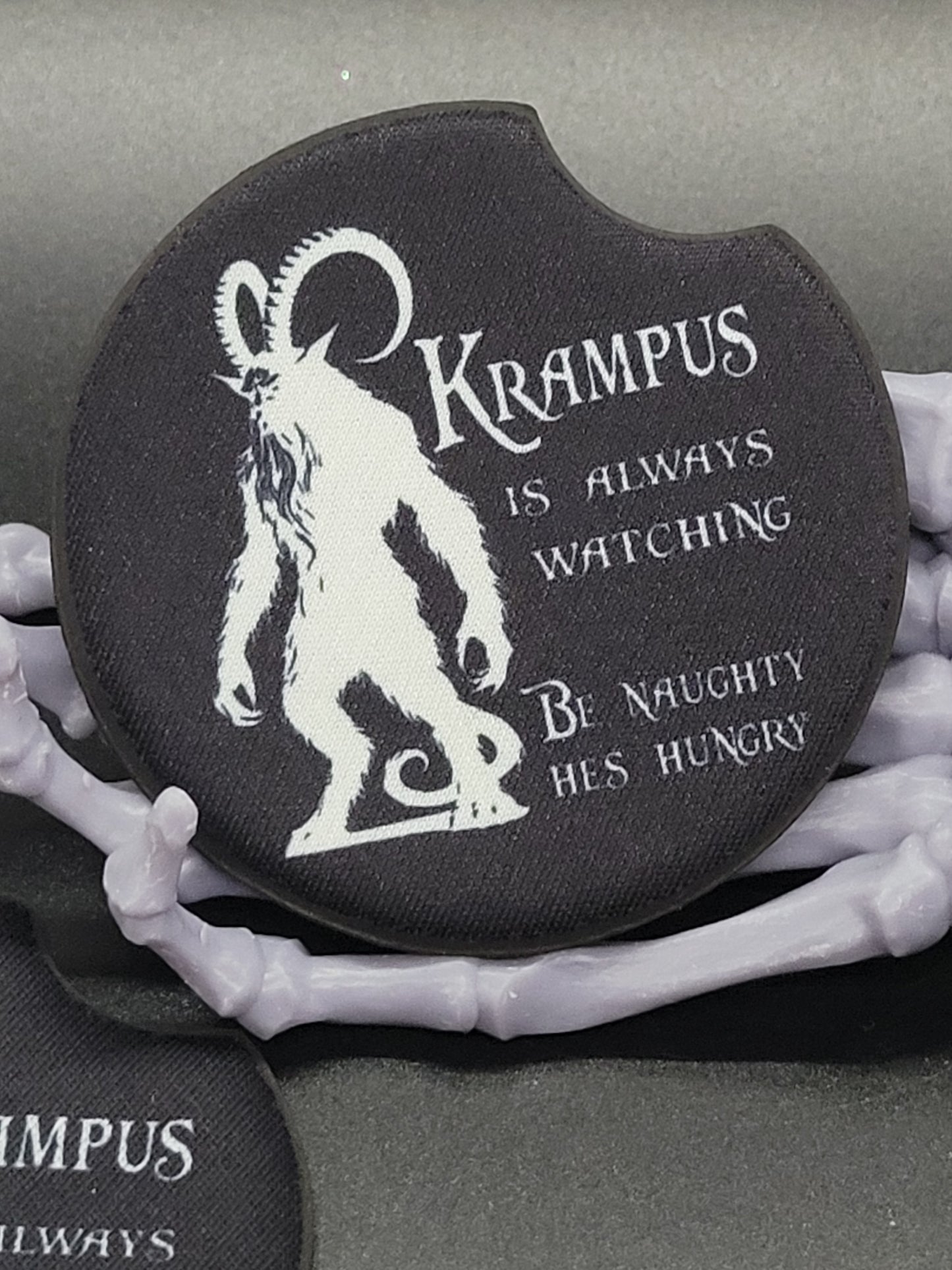 Krampus is Hungry Neoprene Car Coaster Set of 2