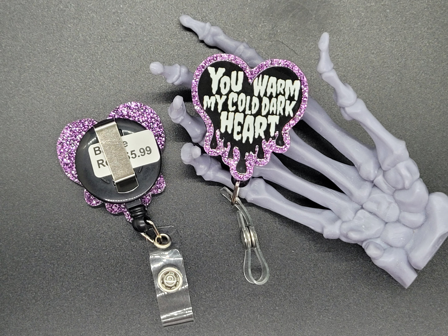 Purple Glitter Acrylic Badge Reel Heart Melt