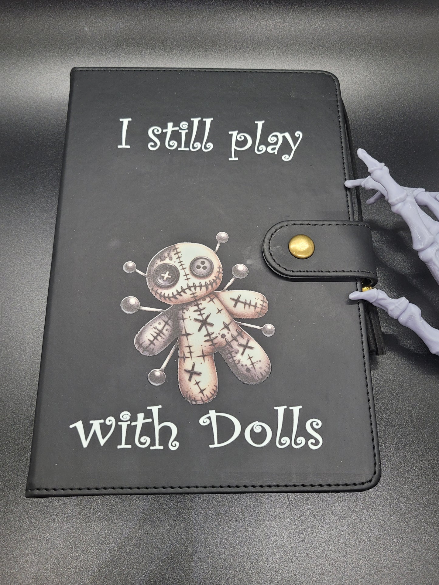 Plays with Dolls Lined Blank Journal Book of Shadows Grimoire Faux Leather