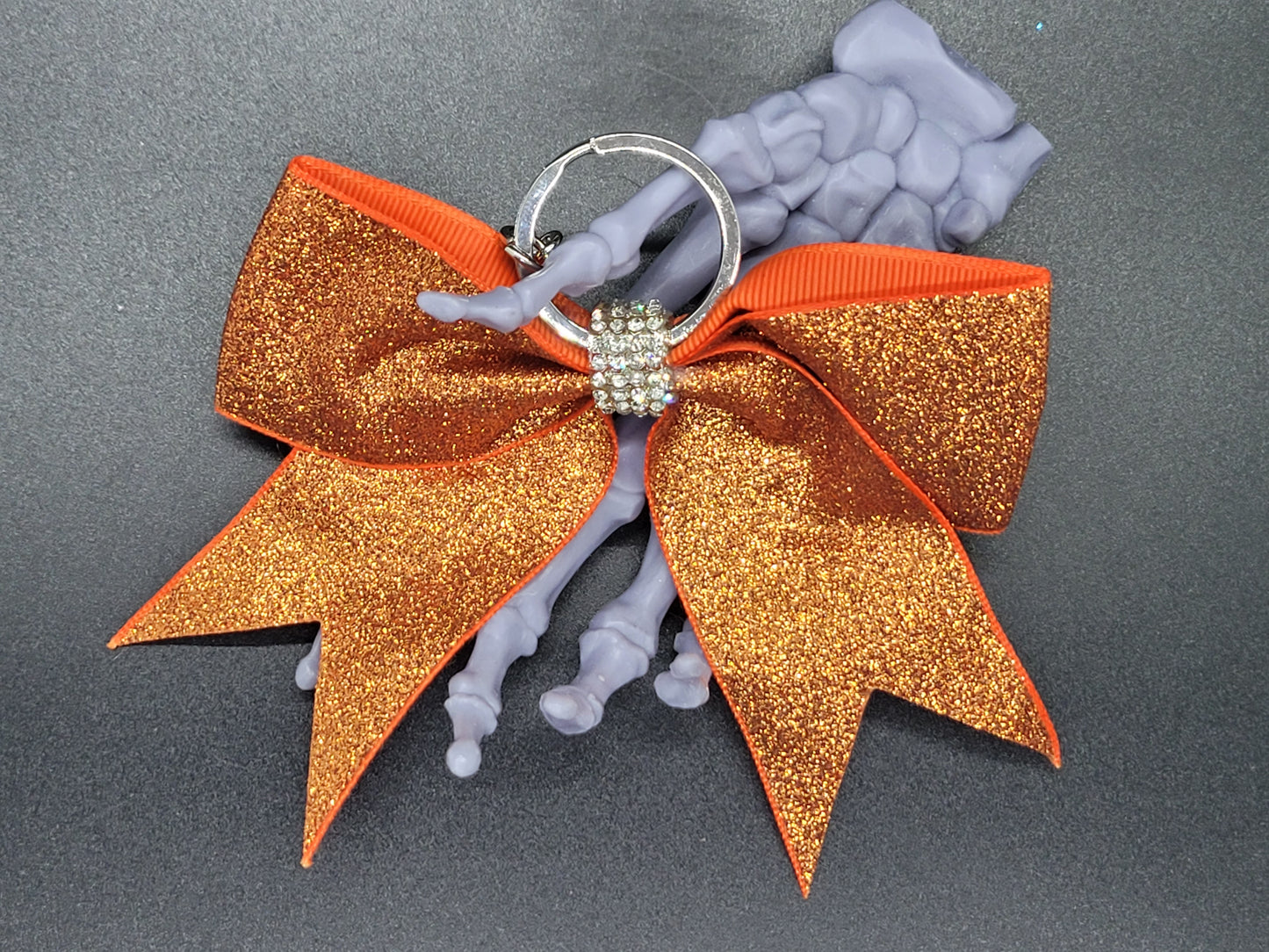 Purse Charm Orange Glitter Cheer Bow Style Rhinestone Clip