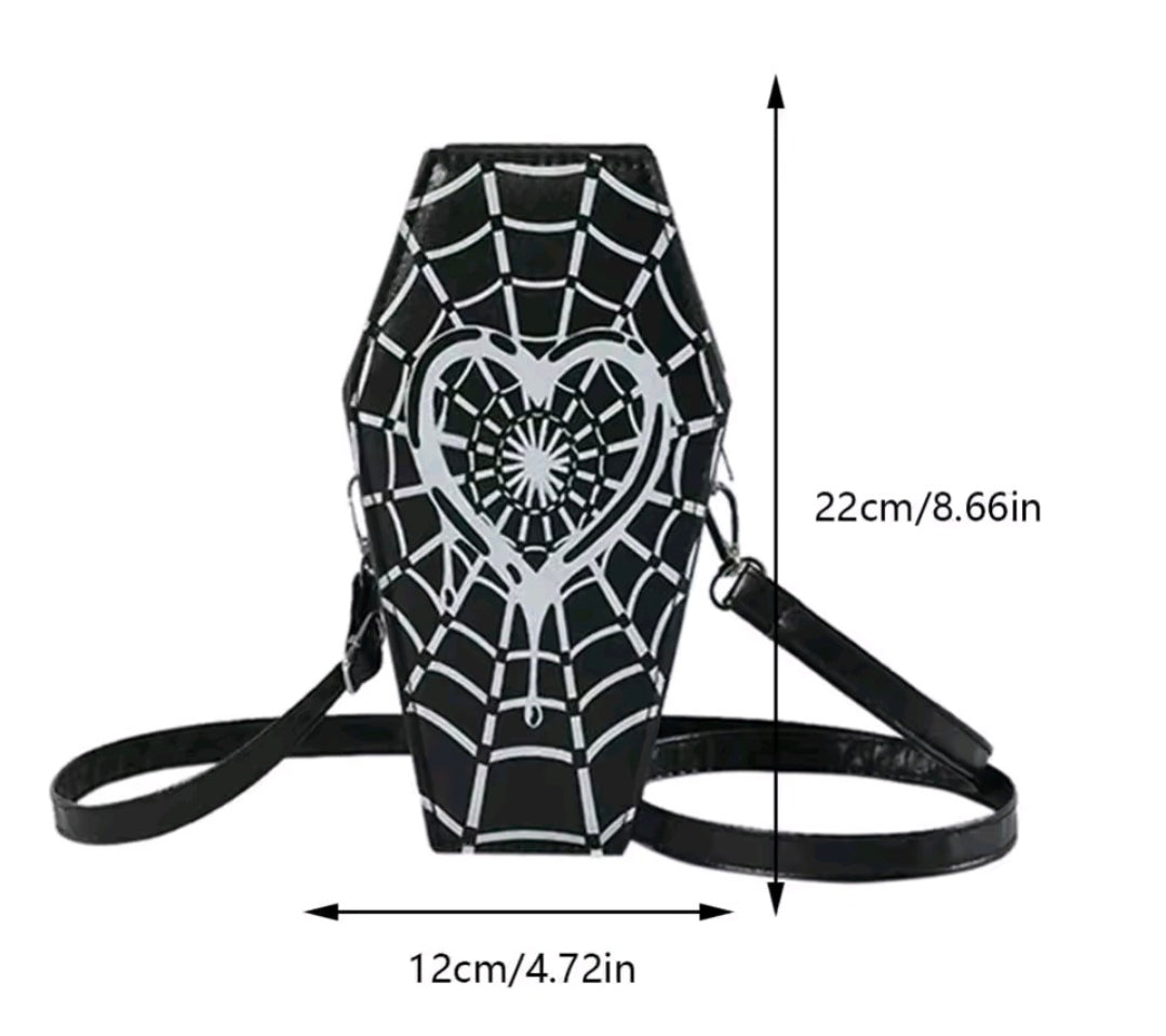 Small Gothic Coffin Faux Leather Purse Black Webs