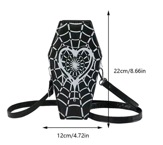 Small Gothic Coffin Faux Leather Purse Black Webs