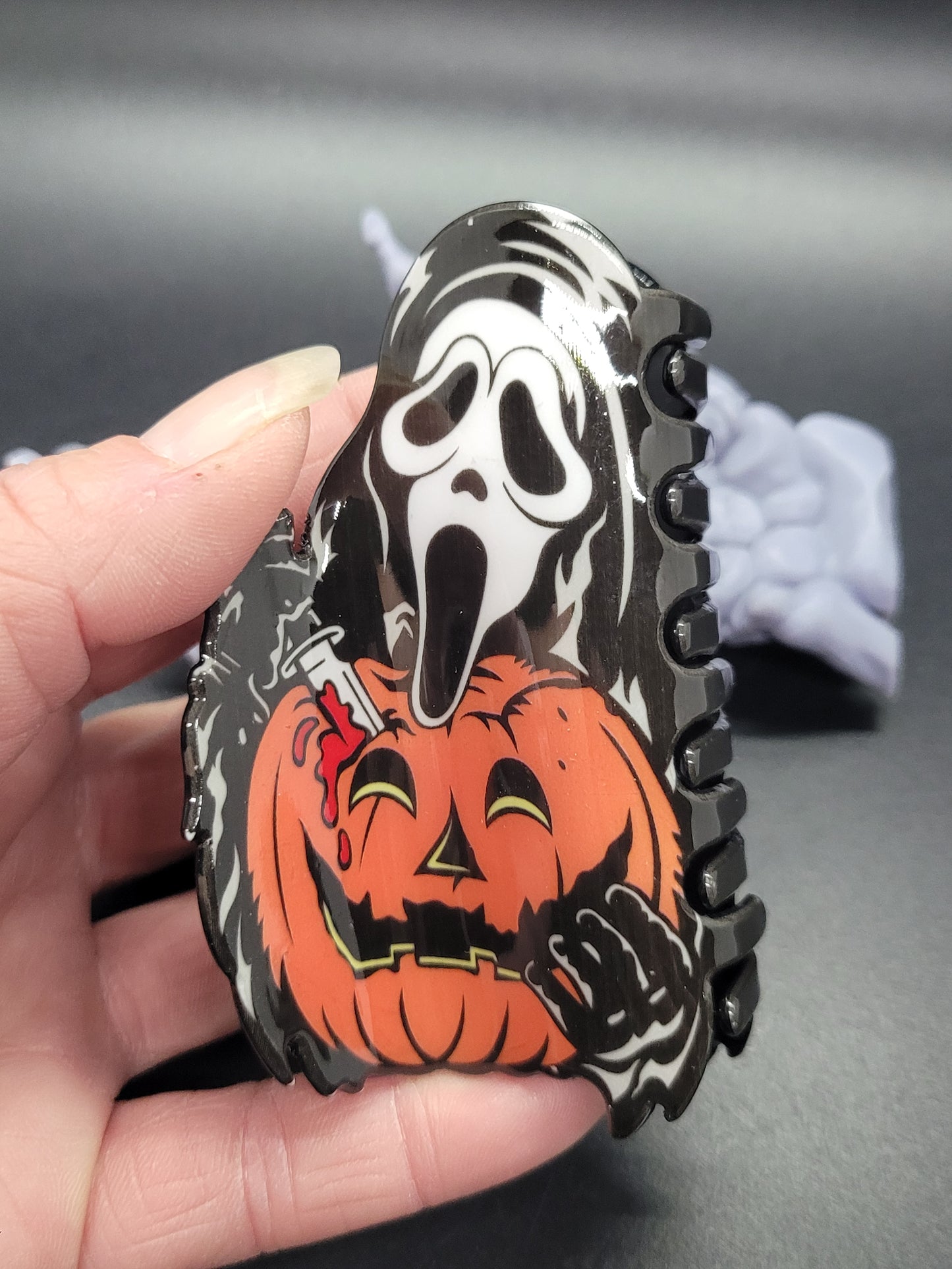 Scream Pumpkin Acrylic Hair Claw Clip