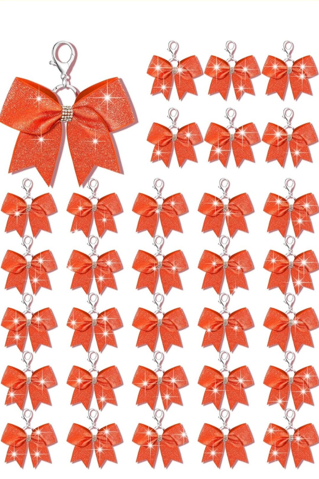 Purse Charm Orange Glitter Cheer Bow Style Rhinestone Clip