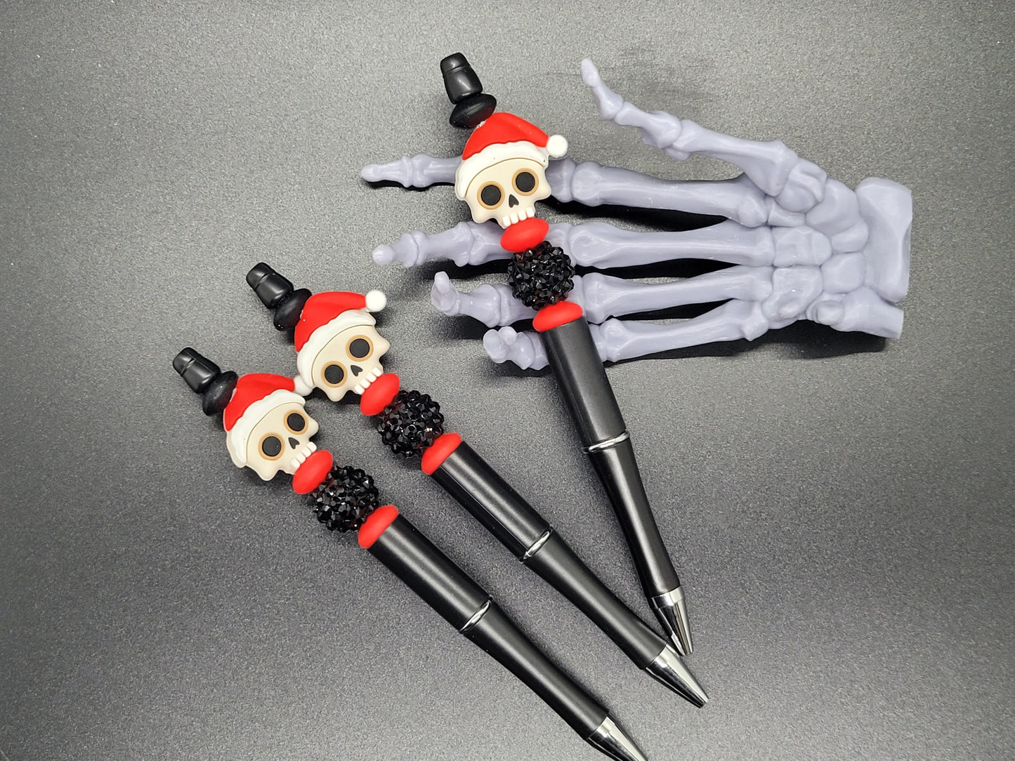White Christmas Skull Beaded Pen