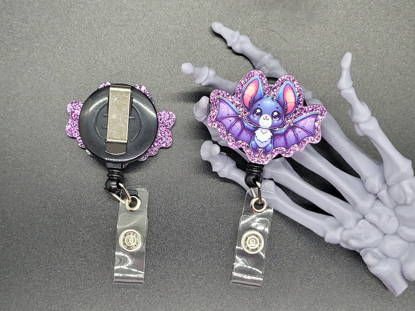 Purple Glitter Acrylic Badge Reel Bat